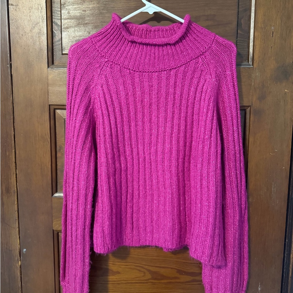 Wynter Ribbed Knit Mock Neck Sweater Hot Pink Size L